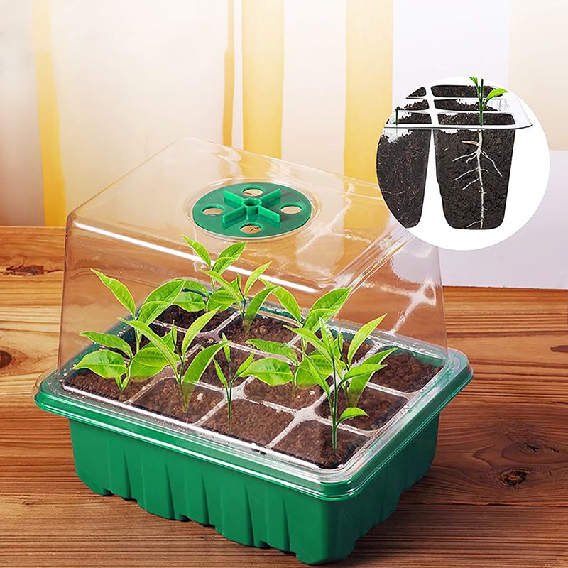 6/12 Cell Higher Cover Nursery Tray Box With Growing Light Seedling Germination Planting Pot Full Spectrum LED Growth Promotion_voghion.com