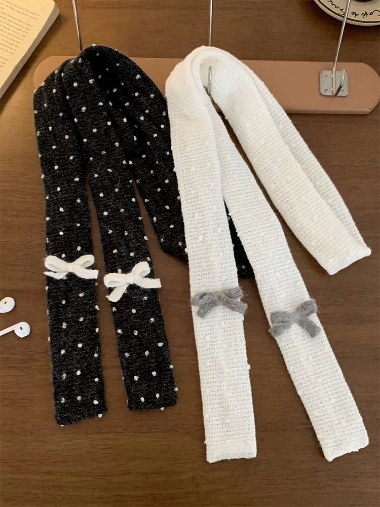 Sezione sottile del fiocco di nastro della versione coreana della ragazza decorata con una sciarpa lunga, morbida, calda e versatile_voghion.com