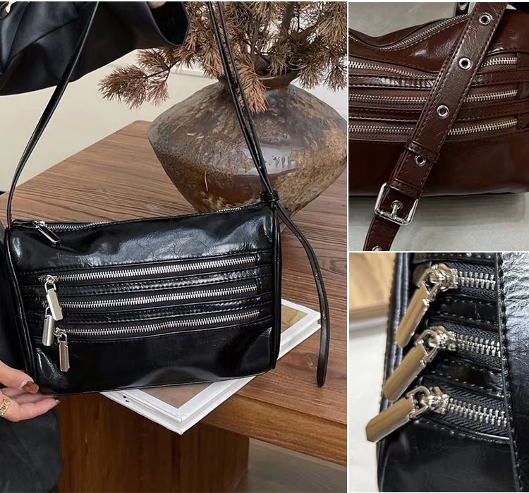 Stylish Multi-Zip Crossbody Bag For Women - Versatile Everyday Shoulder Bag In Havana Brown, Soft Fabric With Functional Compartments_voghion.com