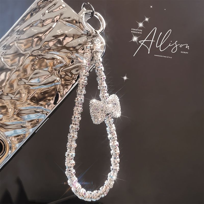 Ins High Grade Super Flash Mobile Phone Diamond Keychain Pendant All Match Anti Chain Special Shaped Pearl Bow Mobile Phone Chain_voghion.com