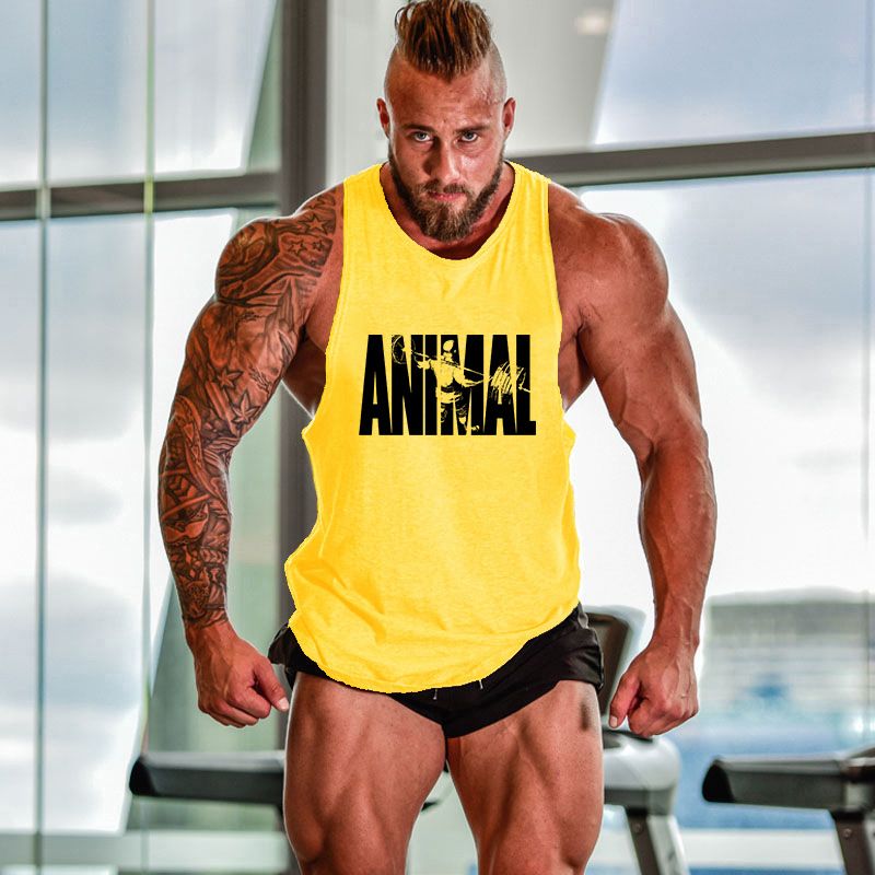 Débardeur de sport décontracté en coton avec imprimé animal et lettres_voghion.com