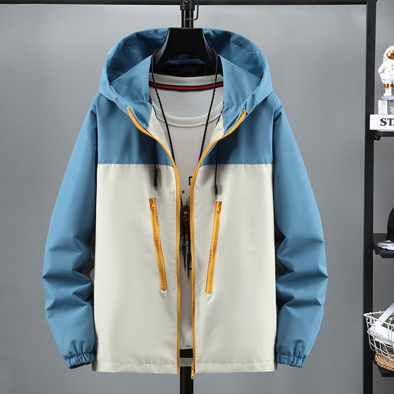 Outdoor Sports Hooded Waterproof Hiking Spring And Autumn Fashion Casual Color Block Windproof Thin Hard Shell Jacket_voghion.com
