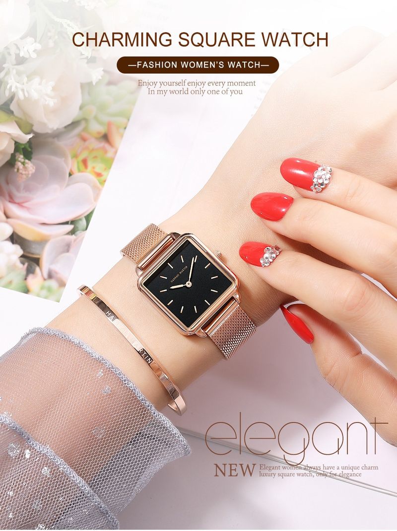 Orologio da donna Hannah Martin, stile retrò, semplice e con un piccolo quadrante quadrato, super hot in stile college._voghion.com