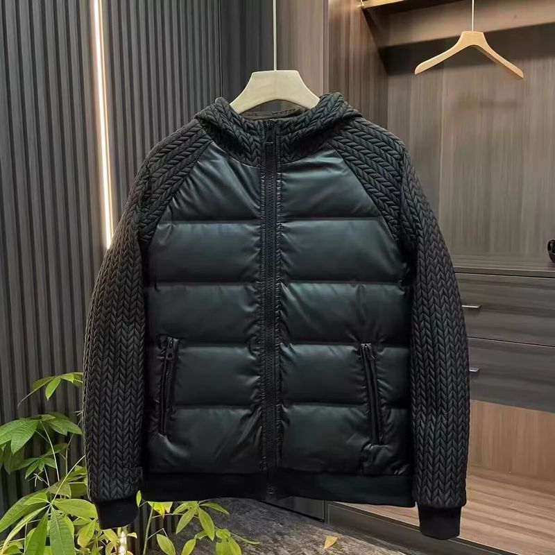 Giacca invernale da uomo in cotone con cappuccio e patchwork, cappotto casual corto slim fit con tasche laterali, capospalla streetwear con cerniera per coppie, nero_voghion.com