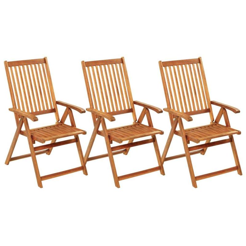 Folding Patio Chairs 3 pcs with Cushions Solid Acacia Wood_voghion.com