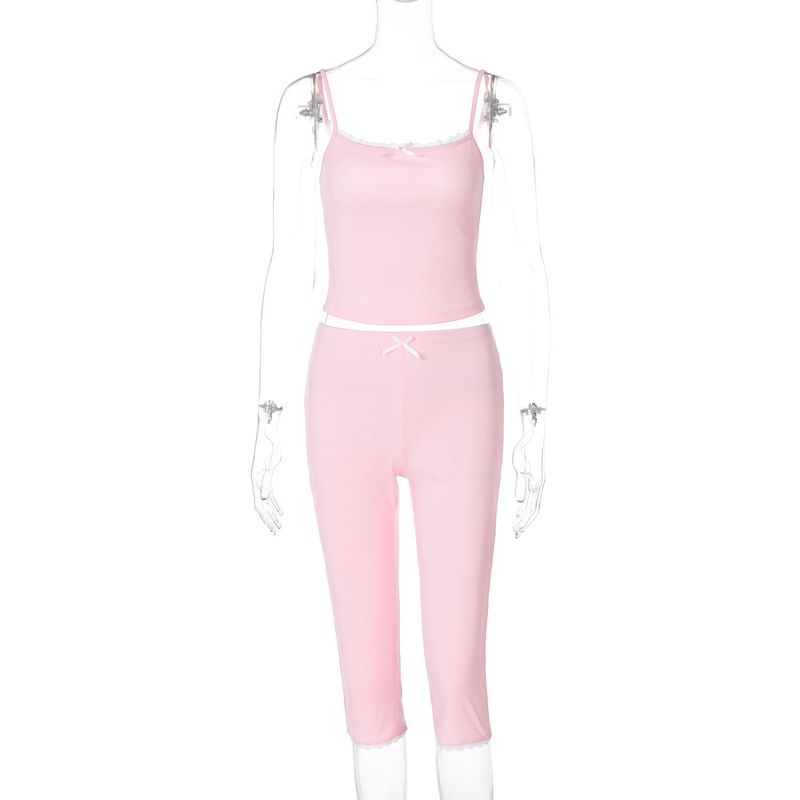 Heißer Verkauf frauen Kleidung 2025 Frühling Sommer Neue Mode Spitze Trim Leibchen Top Schlank Shorts Set_voghion.com