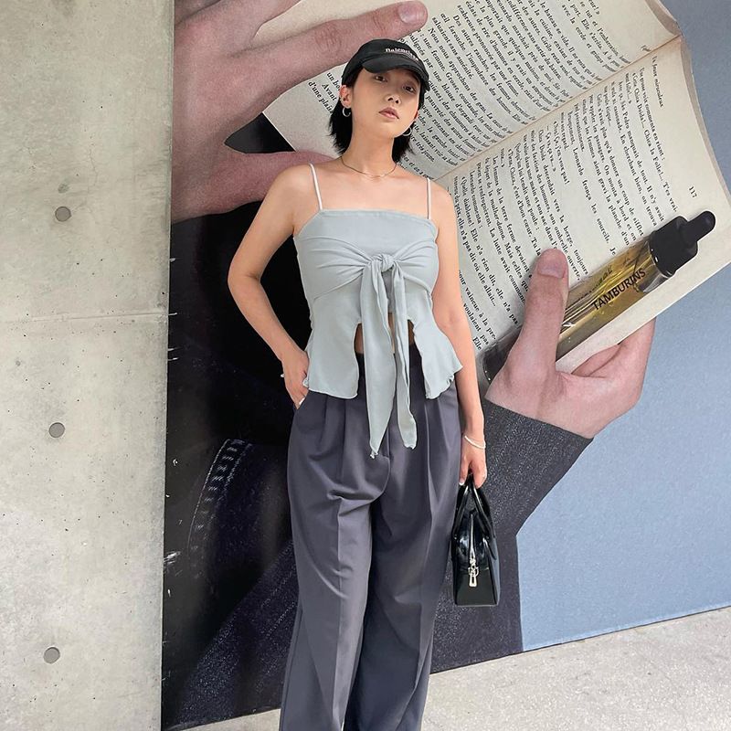 M24TP024 Top de tirantes con espalda abierta, diseño irregular, color liso, para mujer, nuevo estilo de verano 2024_voghion.com