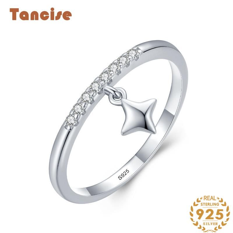 Tancise Classic Zircon Silver Ring Naisten Korut Häät Promise Juhlalahja_voghion.com