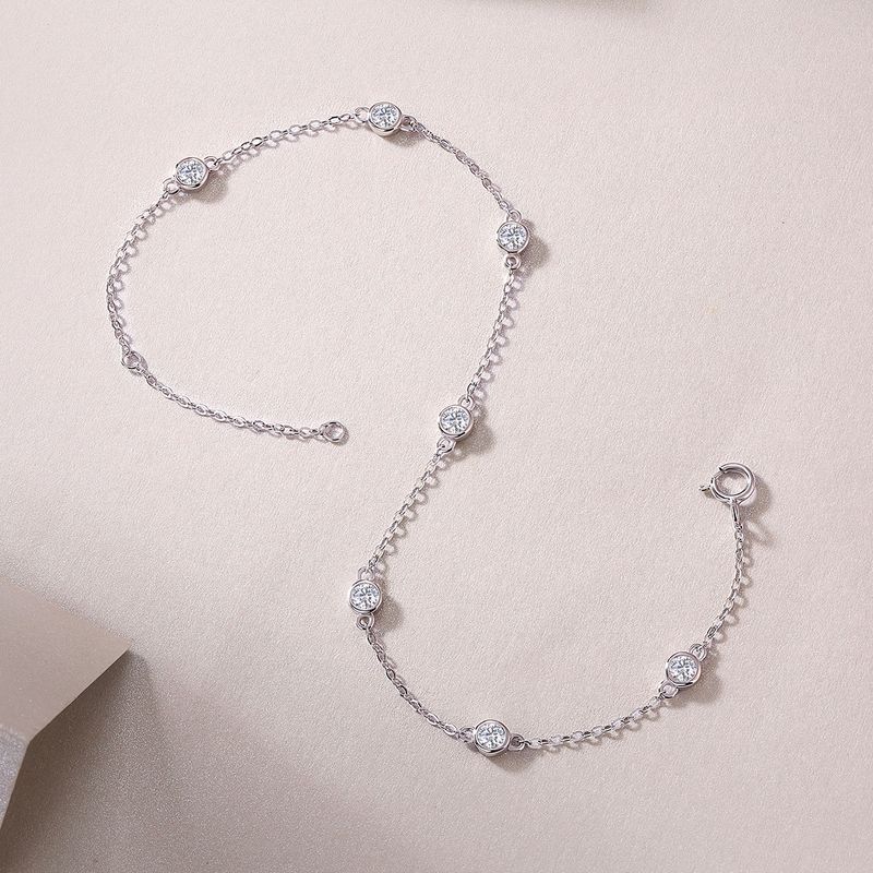 Bracciale da donna elegante con moissanite a bolle in argento sterling placcato in oro bianco 18 carati, colore D-E, taglio rotondo, 16,5 cm_voghion.com