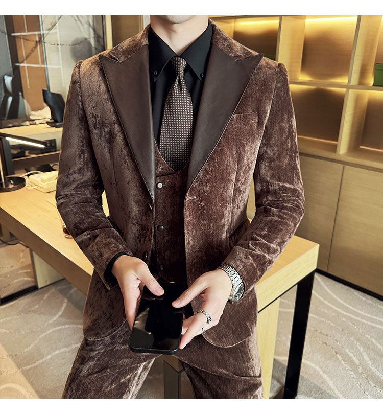 Męska odzież jesień i zima designerskie skórzane garnitury retro wysokiej klasy moda slim fit trzyczęściowe garnitury_voghion.com