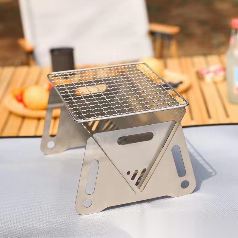 Ultra-Lightweight Card BBQ Grill - Foldable Stainless Steel Wood Stove For Camping_voghion.com