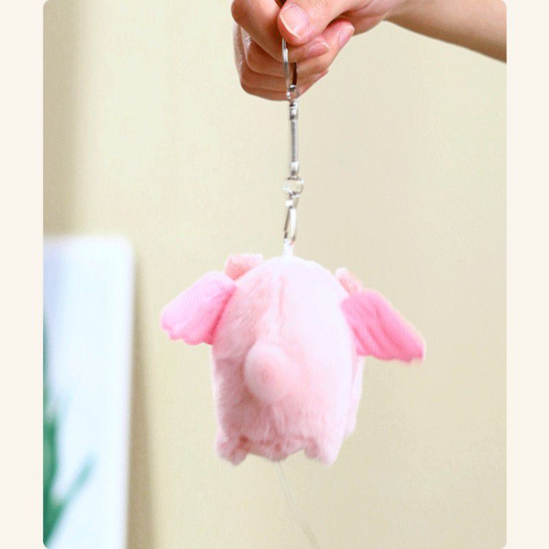 Ciondolo adorabile a forma di maialino volante di peluche, perfetto come ornamento per chiavi di auto per bambine, con ali e coda vibranti._voghion.com