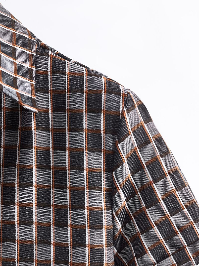 Vīriešu vasaras īsroku ikdienas biznesa rūtainais krekls no dzijas krāsota auduma_voghion.com