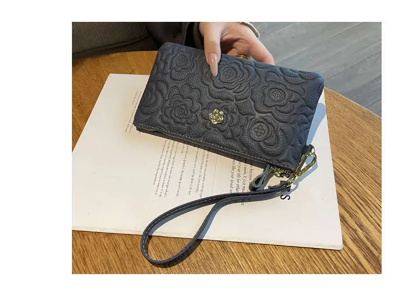 Top Layer Cowhide Long Printed Wristlet Bag Fashionable Mom Clutch Classic Trendy Versatile Wallet_voghion.com