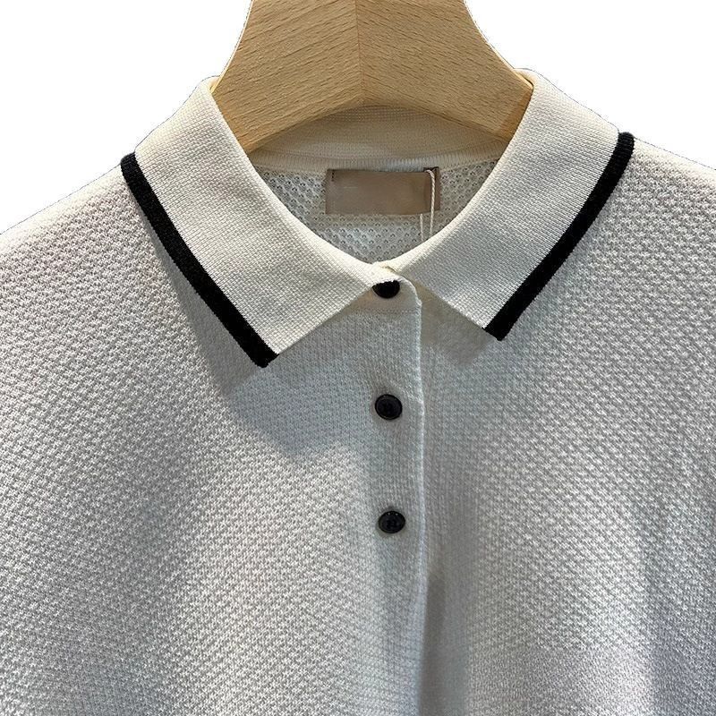 Maglietta a maniche corte da uomo, vestibilità slim casual, in maglia - Maglietta traspirante in misto cotone a maniche corte, per abbigliamento casual e quotidiano (nero/bianco)_voghion.com