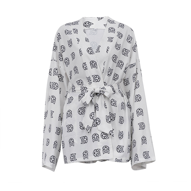 Kadınların gündelik bağcıklı uzun kollu pijama yüksek bel şortları ev kıyafetlerine uygun_voghion.com
