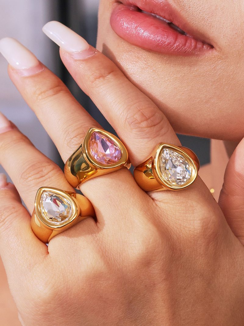 Square Sugar Personalized Retro Diamond Set Stainless Steel Zircon Water Drop Shaped Cut Surface Zircon Ring For Women_voghion.com