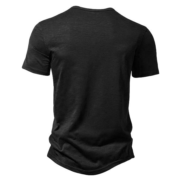 Maglietta a maniche corte slim fit casual tinta unita con nodo in bambù Henry Button da uomo, estate 2024_voghion.com