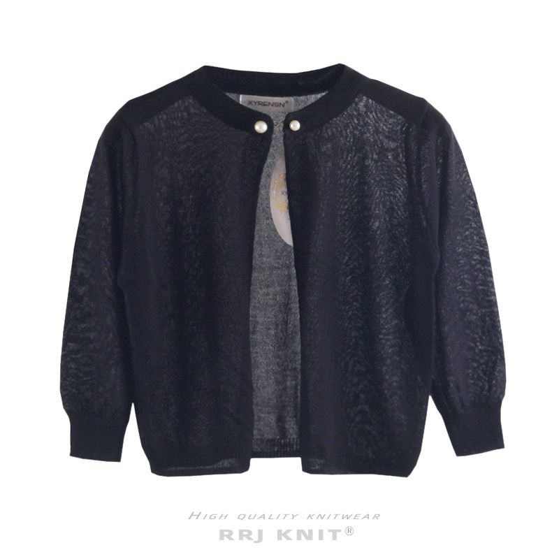 Cardigan scollo rotondo snellente in maglia di rayon con fibbia di perle YILI_voghion.com