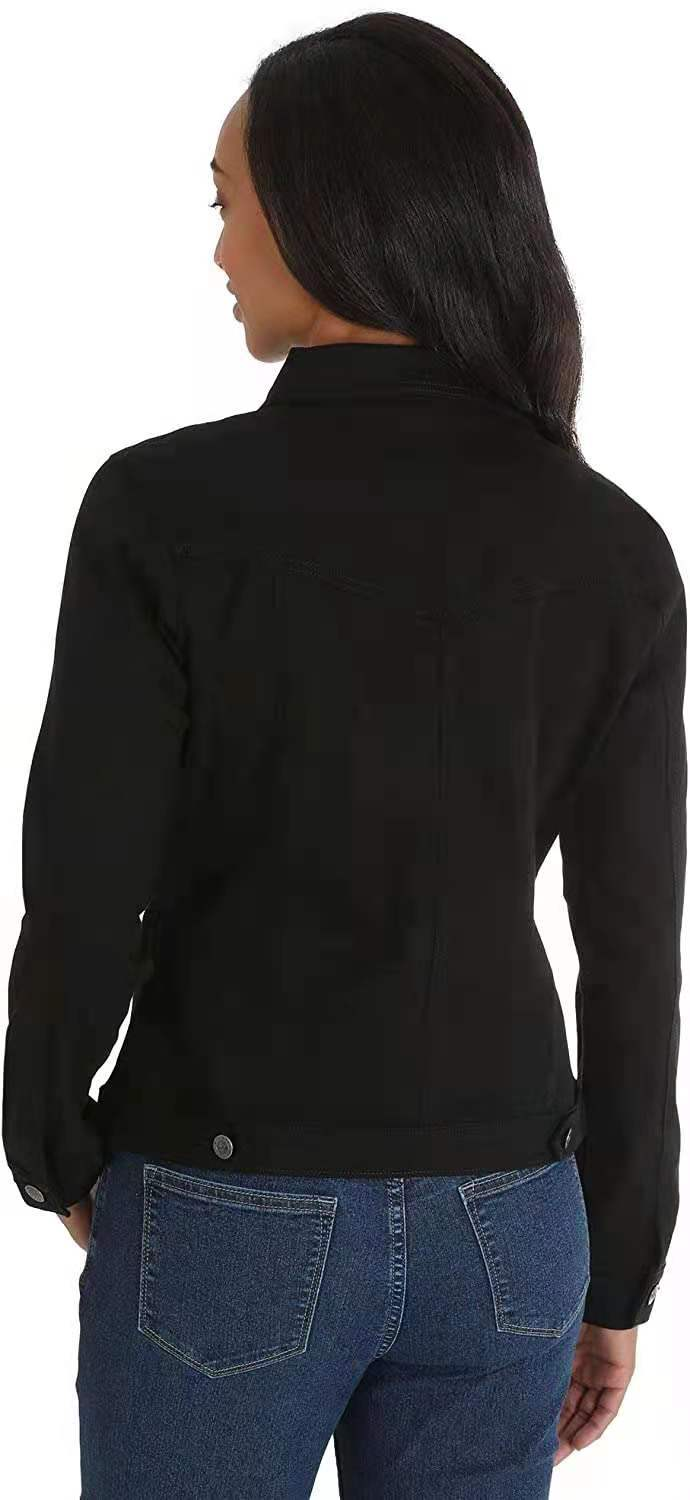 Women's Slim Fit Denim Jacket - Stretch Comfort Short Cropped Coat With Long Sleeves & Classic Collar_voghion.com