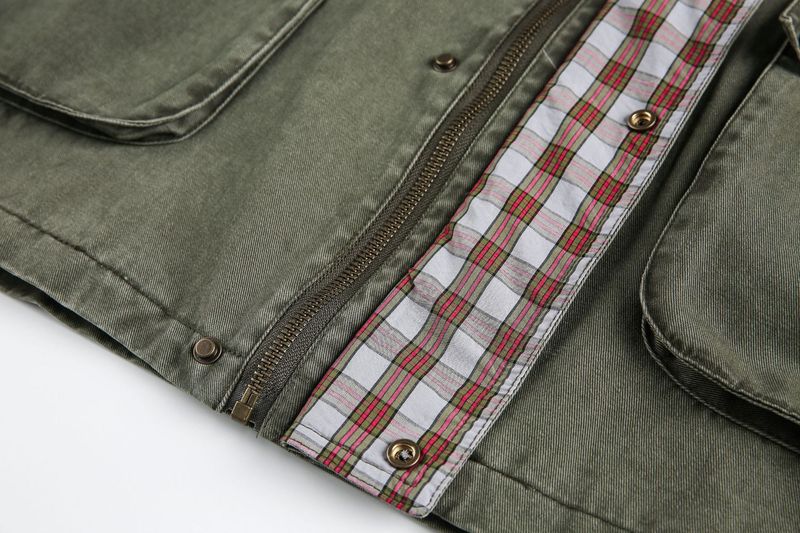 Eon Modish 25 Autumn New American Fashion High Street Turn-Down Collar Patchwork Plaid Workwear Jacket Coat_voghion.com