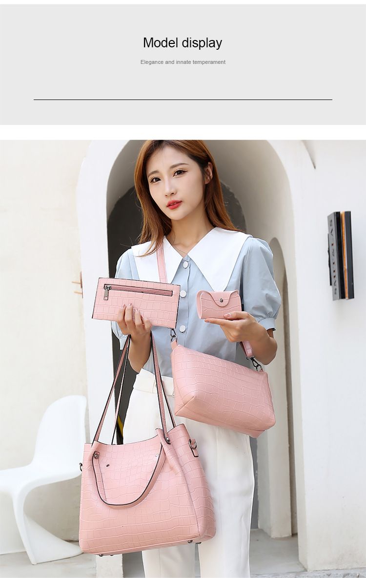 Bucket Bag Women's Bag Large Capacity Crocodile Pattern Ladies Handbag Four Piece Set Solid Color Shoulder Messenger Bag_voghion.com