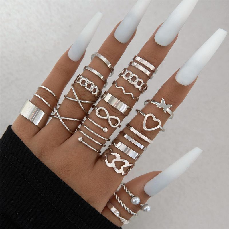Nuevo anillo versátil de moda con forma de corazón y hoja, con personalidad geométrica, apilable, para nudillos, conjunto de varias piezas_voghion.com