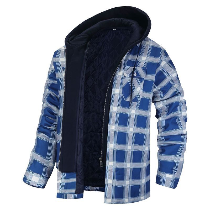 Abbigliamento maschile Autunno e inverno Cappotto in cotone spesso a quadri a maniche lunghe con cappuccio largo_voghion.com