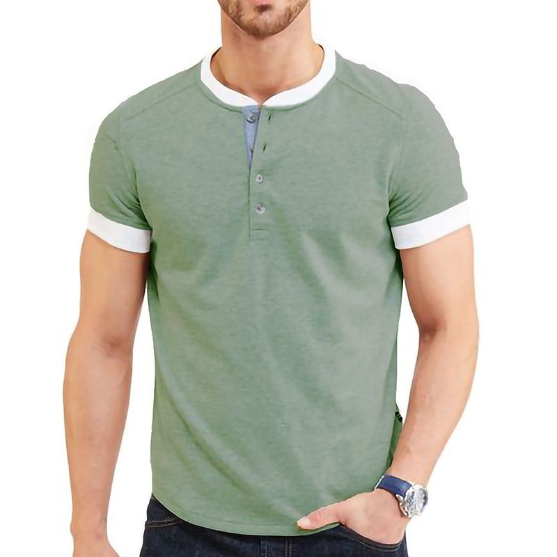 Unbeatable Quality 2025 Summer Clothing Short Sleeved Large Men's Henry T-shirt Top_voghion.com