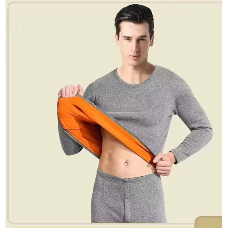 New Men's Thermal Underwear Set With Fleece, Thickened, Ultra-Thick, Round Neck, Cold-Proof, Autumn And Winter Long_voghion.com