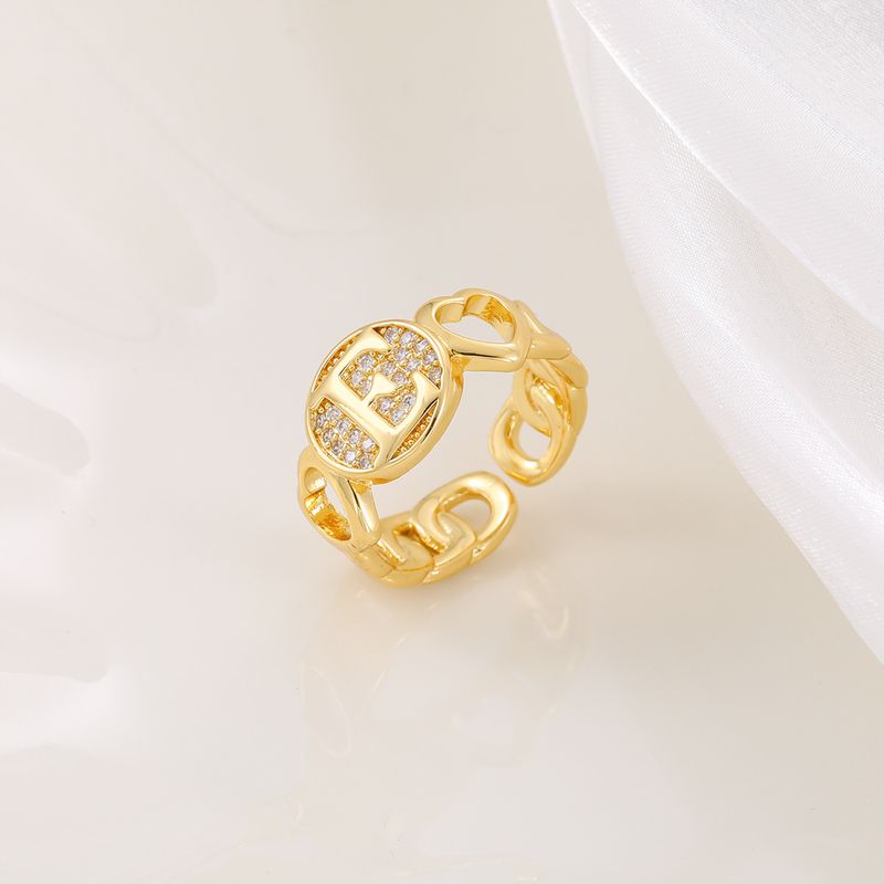 Neuer Herzbuchstabe aus echtem Gold mit eingelegtem Zirkonia und hochwertigem, personalisiertem Öffnungsring für Frauen_voghion.com