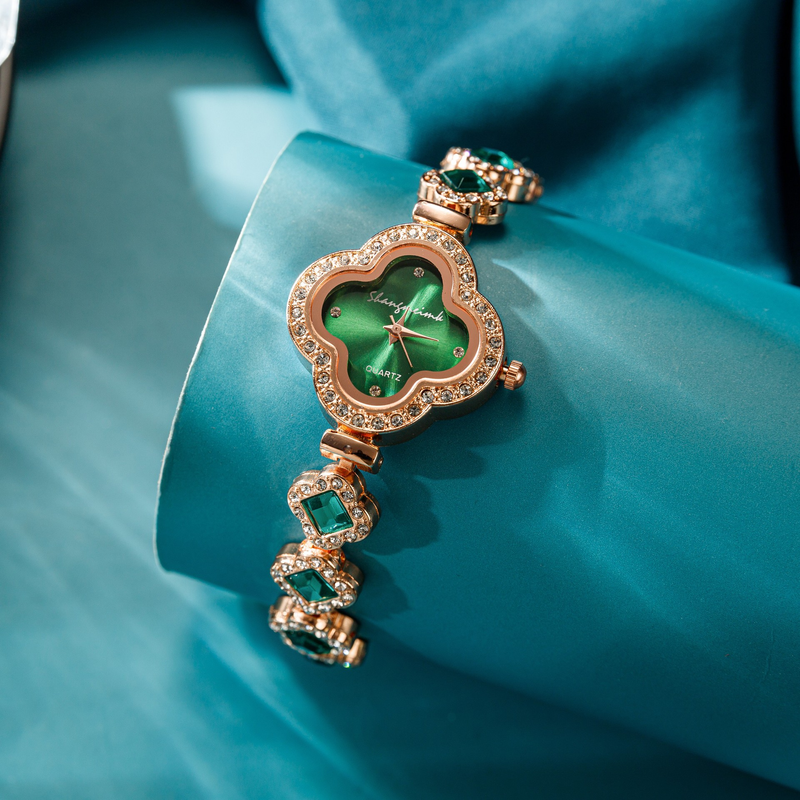 alloy Live broadcast four leaf clover fashion decoration bracelet quartz green women's watch_voghion.com