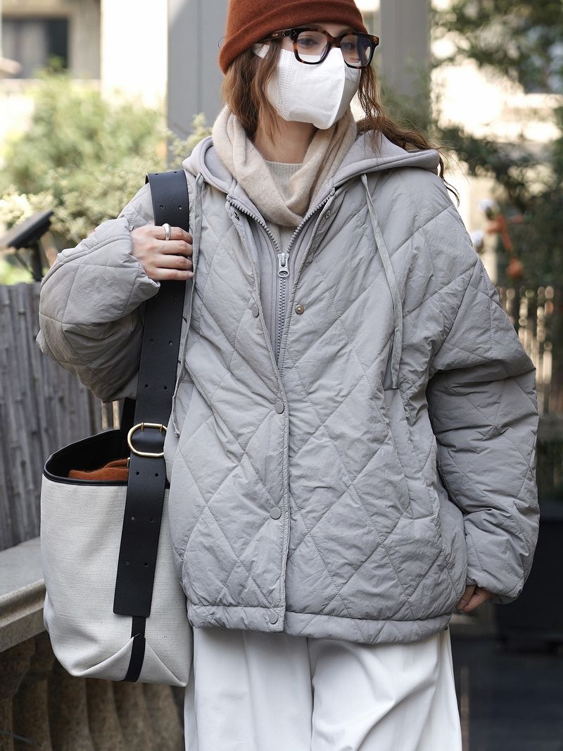 Giacca corta monopetto con cappuccio e motivo a rombi, stile Louvre, per ragazza, invernale, nuova, giapponese, morbida e ampia_voghion.com