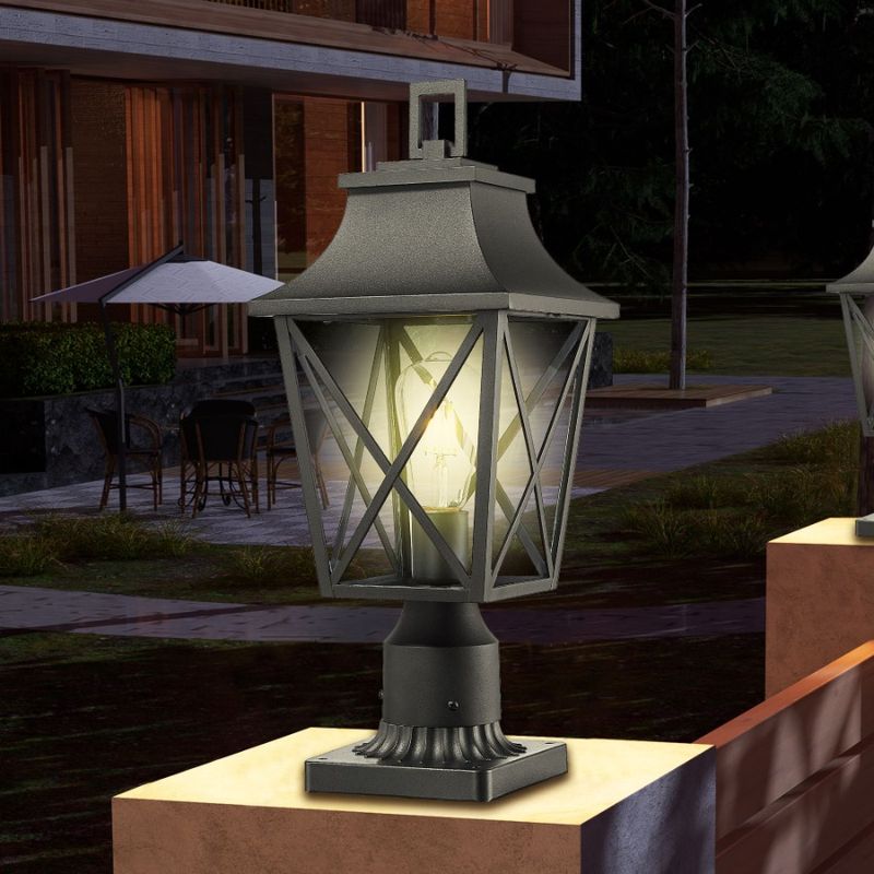 Palo nero con montaggio cablato, base esterna, palo rigido per esterni, lampione per esterni, palo per lanterna, apparecchio di illuminazione con luce_voghion.com