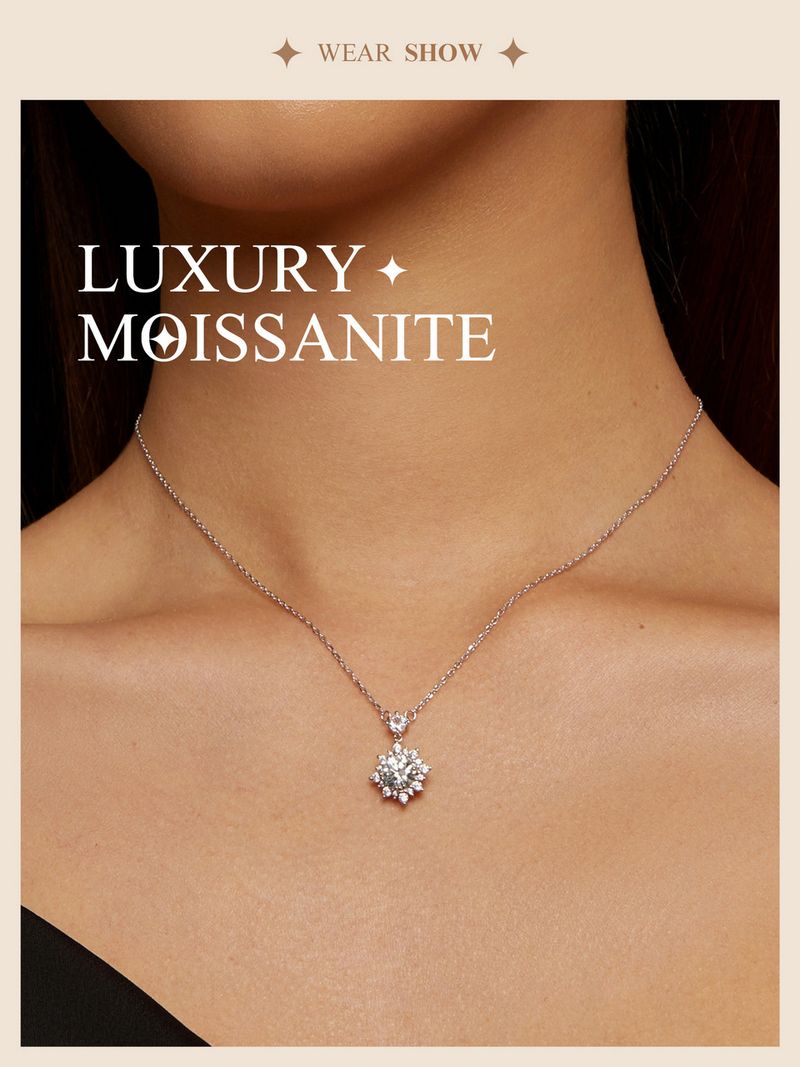 Collana con catena in argento sterling con diamante di laboratorio da 1 carato, Moissanite Halo per donna_voghion.com