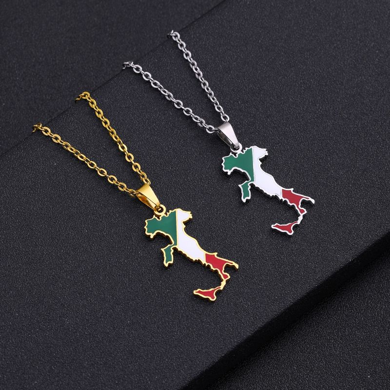 Collana con ciondolo a forma di mappa italiana, collana in acciaio inossidabile, stile etnico, design di nicchia femminile, senso leggero, lusso, gioielli geometrici con gocce di olio_voghion.com