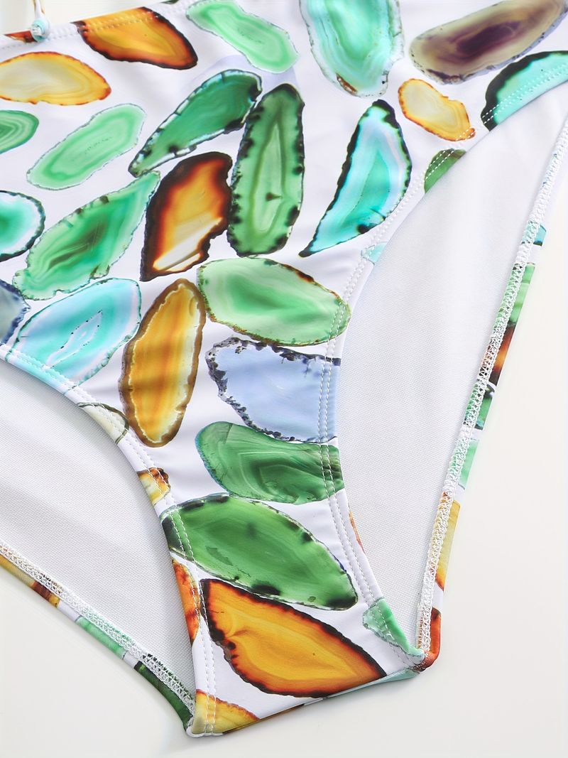 Floral Print Plus Size Bikini Set - Elegant Puff Sleeve Swimwear For Women (High Waist Adjustable Ties Upf 50+)_voghion.com