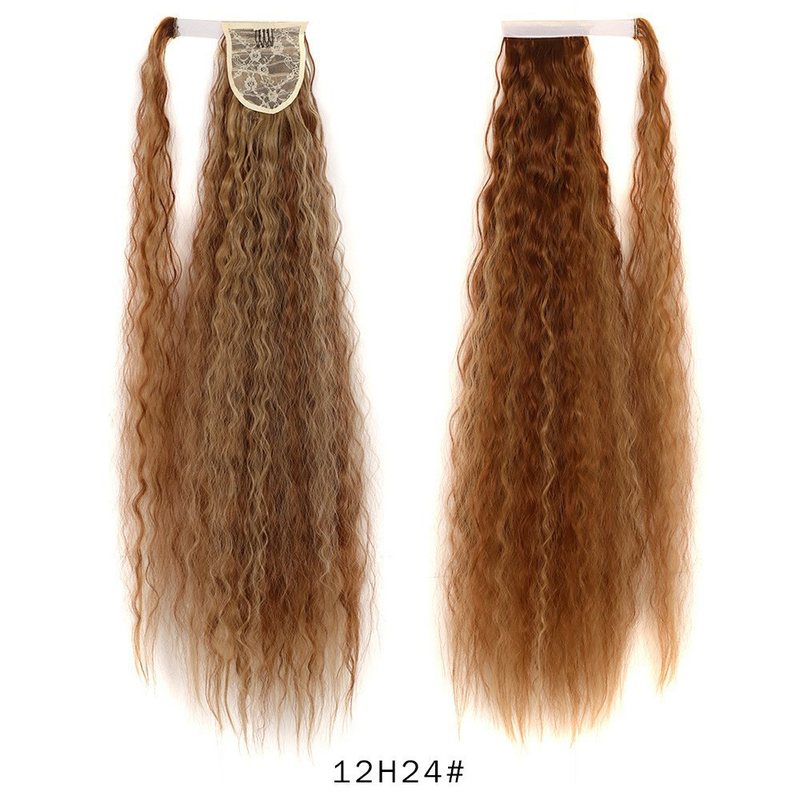 Perruque femme style Velcro perm de maïs moelleux cheveux longs bouclés queue de cheval haute et basse perruque naturelle à haute température en soie ondulée à l'eau_voghion.com