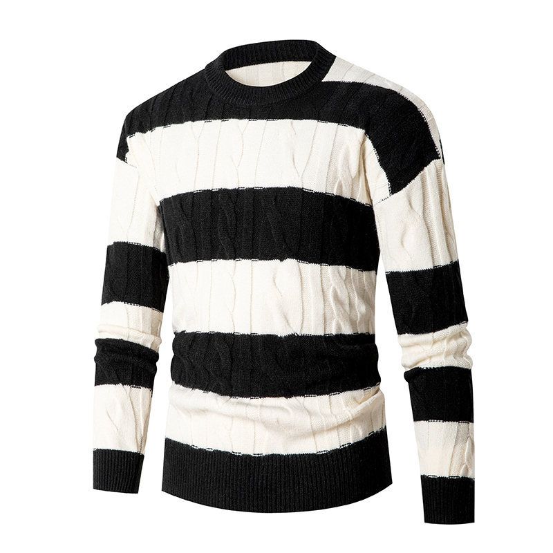 Men's Clothing 2024 autumn and winter new European and American men's round neck sweater striped casual knitted bottoming shirt _voghion.com