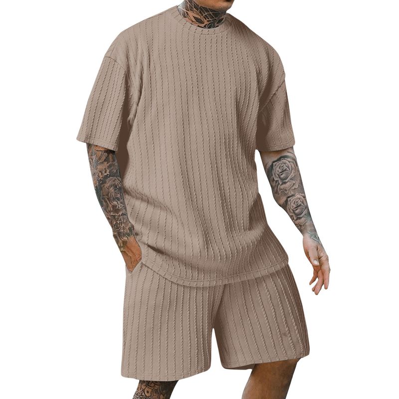 Men's Sporty Solid Color Crew Neck T-Shirt & Shorts Set - Breathable Polyester Blend, Summer Casual Outfit For Gym & Travel_voghion.com