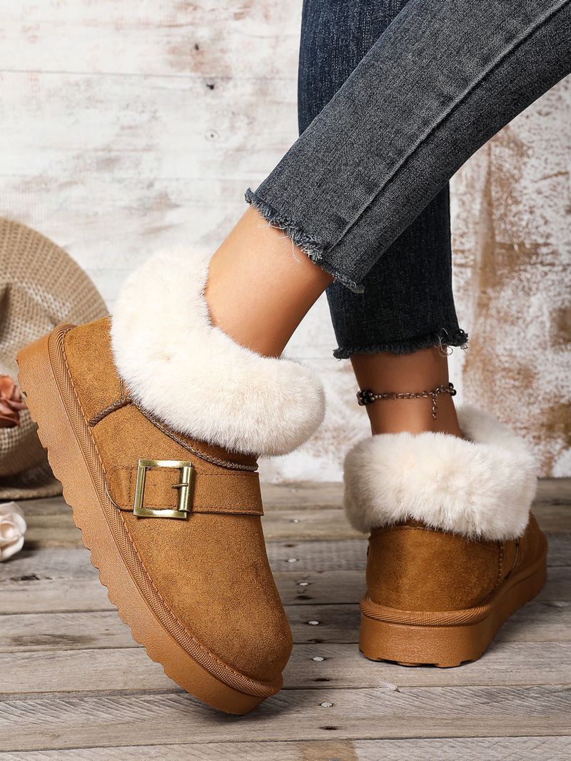 SHLIANG Stivali da neve invernali da donna con fibbia in pelle scamosciata, caldi e spessi, in peluche, con suola spessa, antiscivolo, con plateau, in cotone X0058_voghion.com