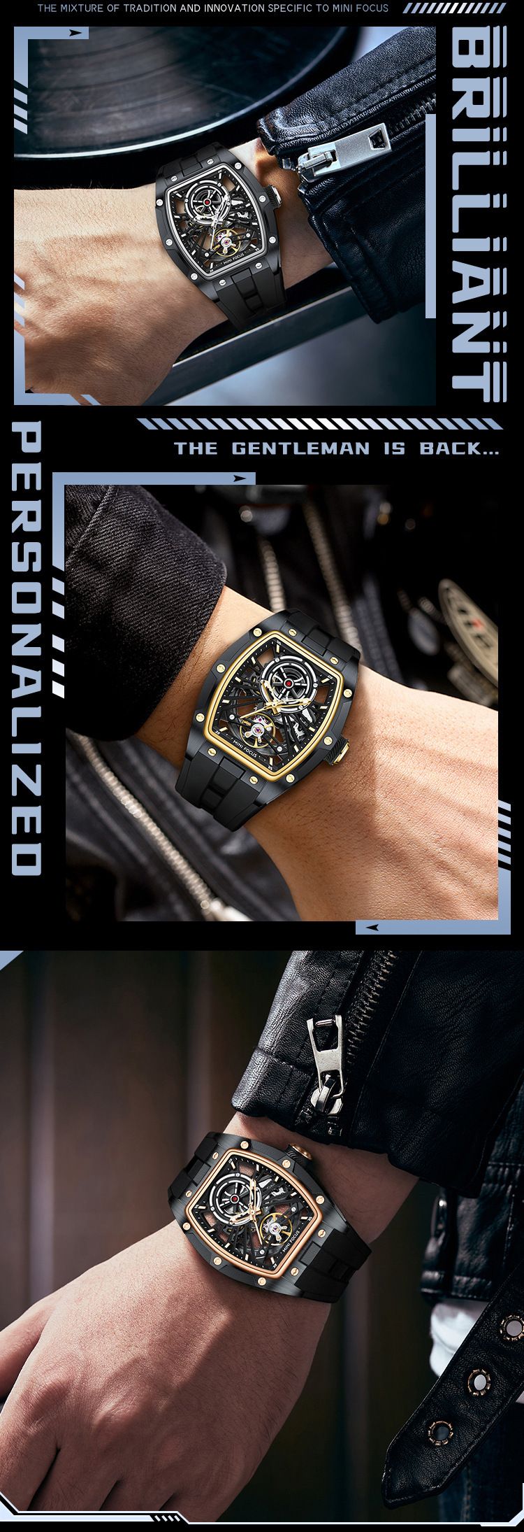 Men's Automatic Skeleton Watch With Stainless Steel Case, Silicone Strap, Luminous Hands, And 50m Water Resistance Automatic Mechanical Watch 0603G_voghion.com