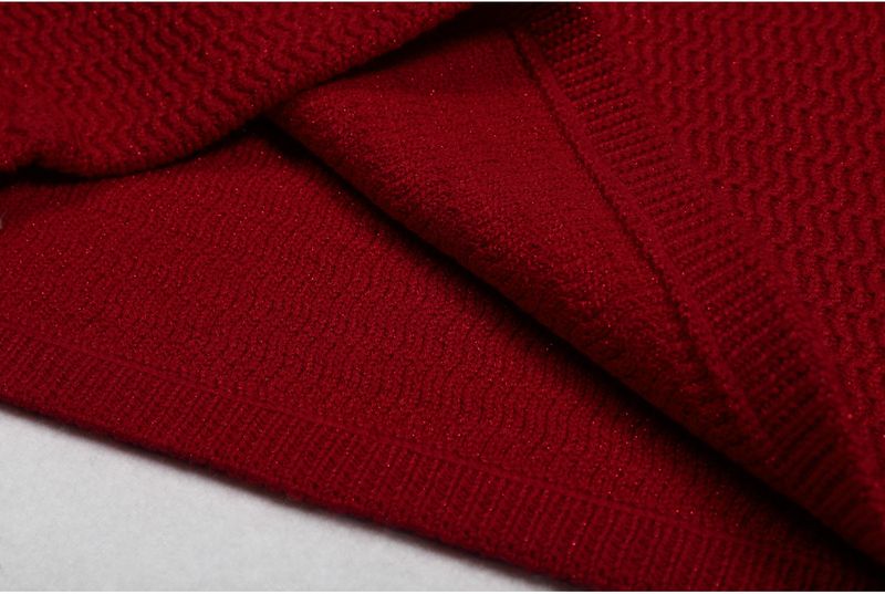 Completo cardigan in maglia con paillettes e perline e gonna alla moda – Coordinato scintillante primavera/autunno (rosso/nero/bianco, S-XL)_voghion.com