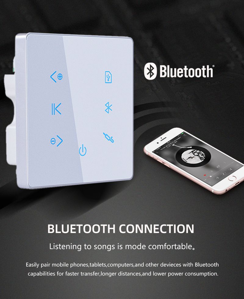 Smart Home Background Music System 2x15W Blue-tooth Mini Touch Key In Wall Amplifier Support USB/SD Card Stereo Sound_voghion.com