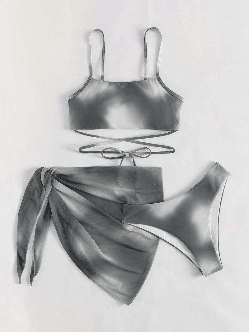Abbigliamento da donna Costume da bagno bikini tie-dye con gonna a rete e spacco in tre pezzi_voghion.com