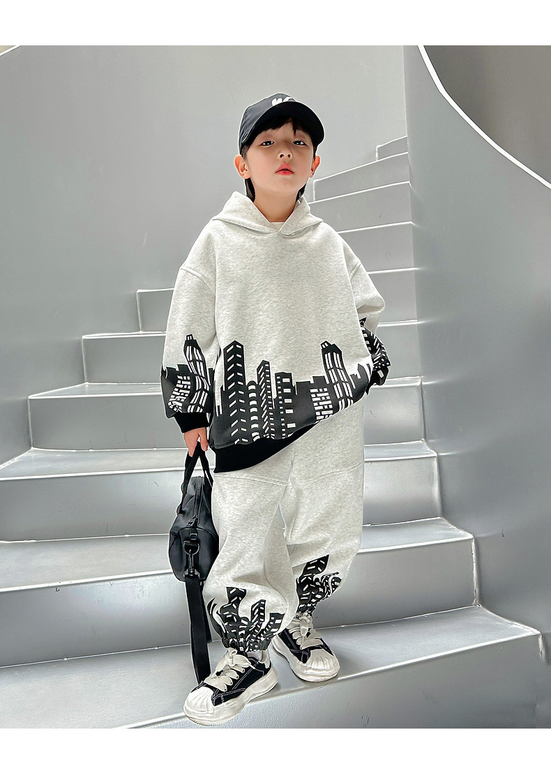 Sports Hooded Sweater 2023 New Mid to Big Boys' Two Piece Set Autumn Clothing Trend_voghion.com