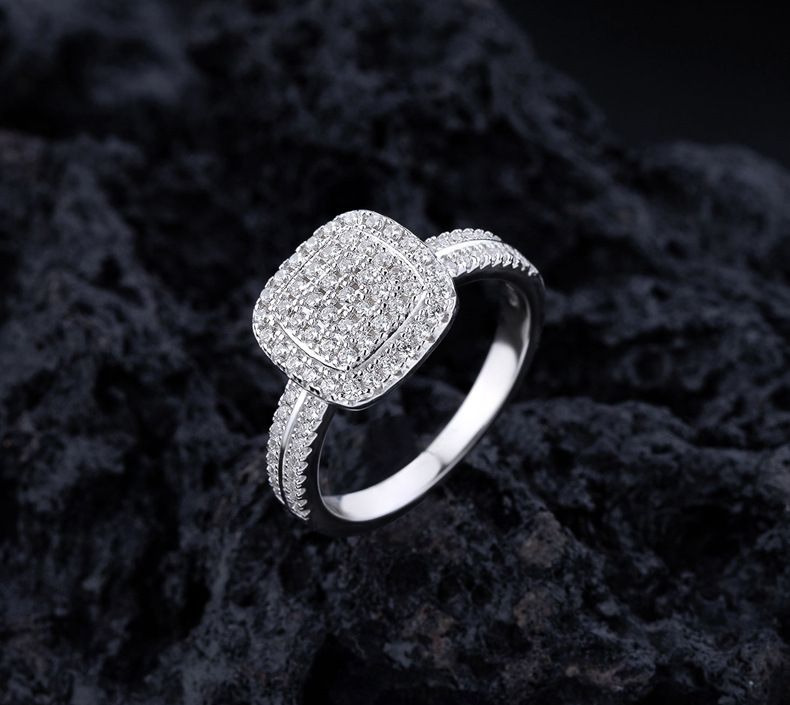 Anello quadrato grasso con diamante pieno e stella piena in argento sterling S925, gioielli di design di nicchia di fascia alta da donna_voghion.com