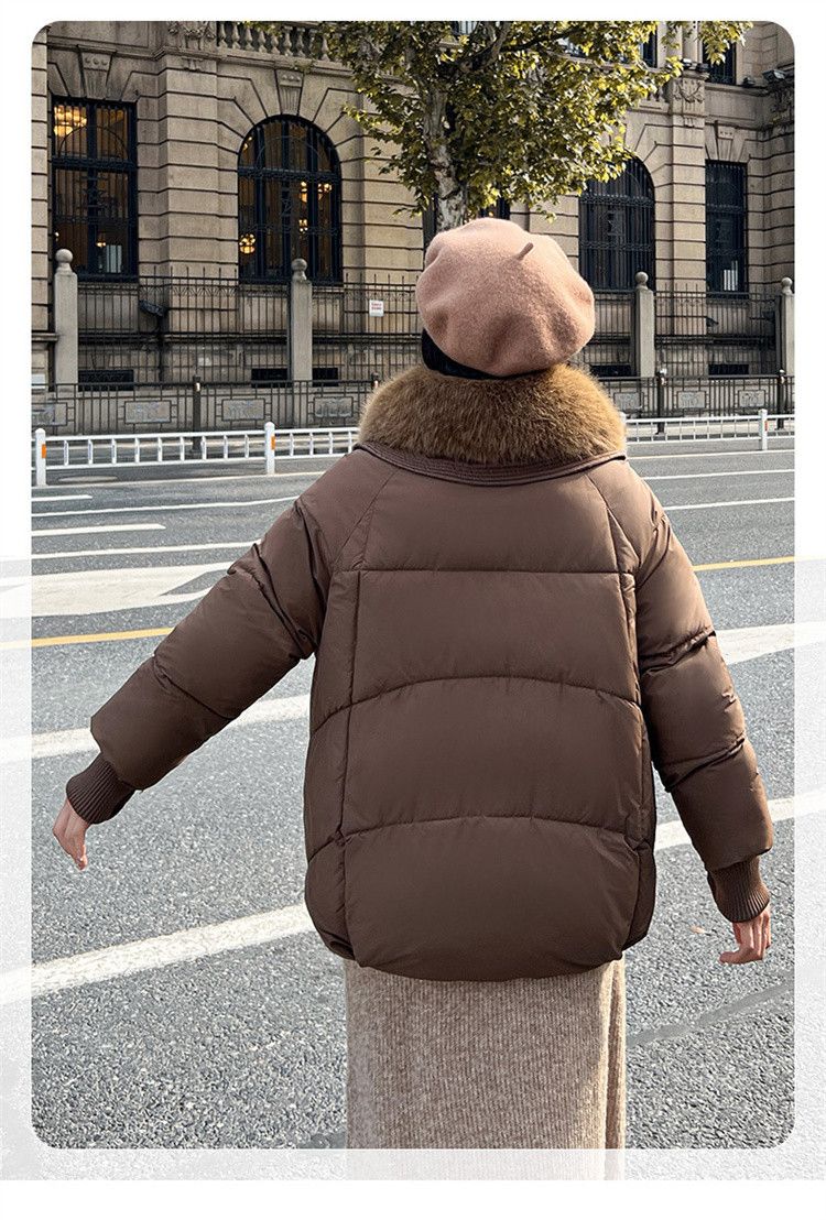 Detachable Fur Collar Winter Puffer Jacket For Women, Thickened Short Down Coat With Hood, Slim Fit Casual Outerwear For Petite Ladies _voghion.com