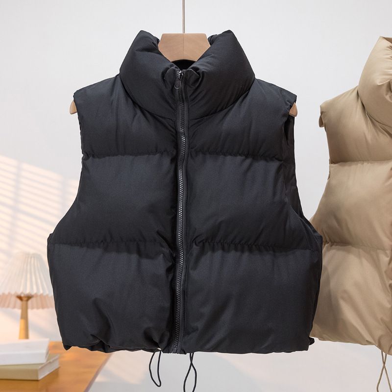 Gilet matelassé sans manches pour femme - Col montant, manteau d'hiver chaud et épais aux couleurs tendance_voghion.com