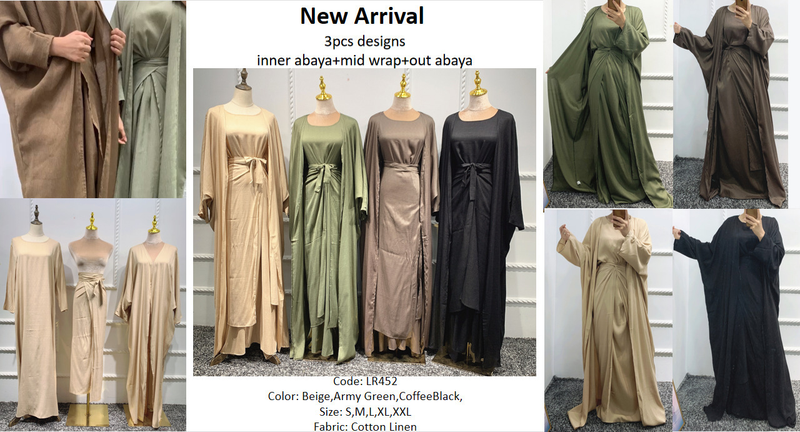 Women's clothing Muslim women's burqa Turkish cardigan robe solid color three-piece set muslim abaya_voghion.com